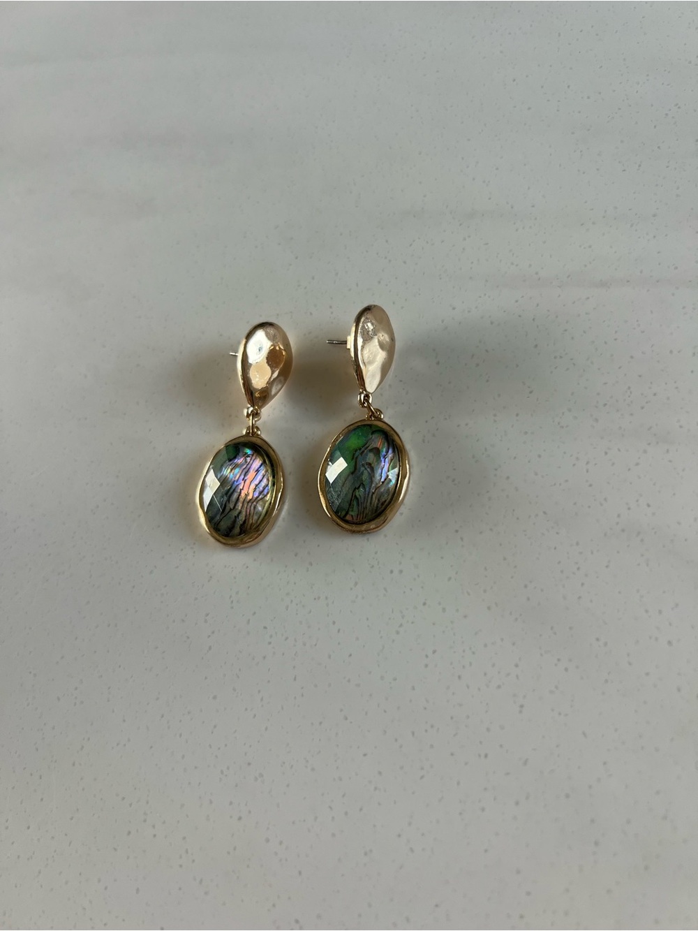 Gold Drop Earrings with Iridescent Abalone Inlay